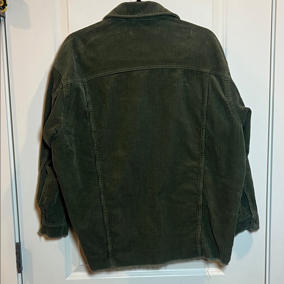Zara Utility Corduroy Green Oversized Button Down Jacket Raw Hem Small - Picture 3 of 8